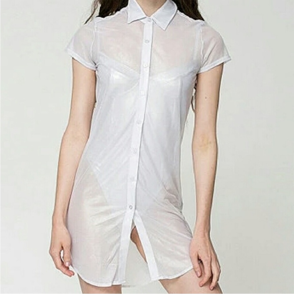 AA Cali Sun & Fun Shiny Mesh Button Up Dress Size XS/S - Picture 2 of 14